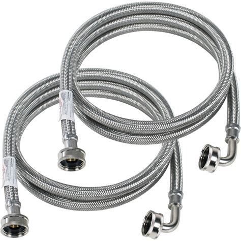 2 Pk Braided Stainless Steel Washing Machine Hoses With Elbow 4ft Certified Appliance Accessories