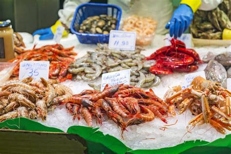 Shrimps And Prawns In The Fish Market Stock Image Image Of Healthy