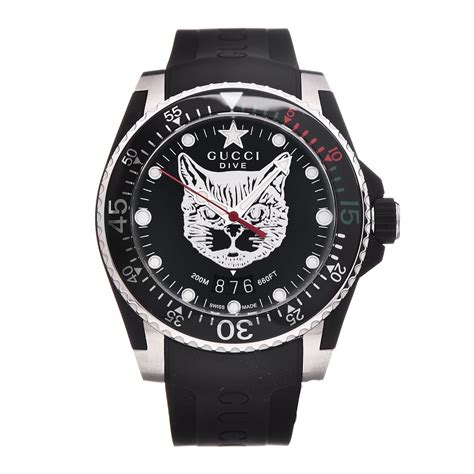 Gucci Stainless Steel Rubber 40mm Feline Dive Watch Black 376417
