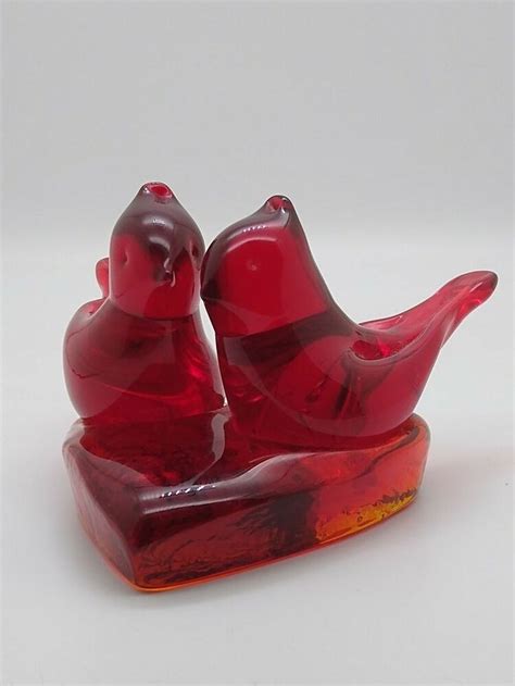 Titan Art Glass Red Birds Cardinal Of Love Signed W Ward 1992