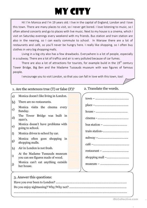 The City Worksheet For Students To Practice Their English Language And