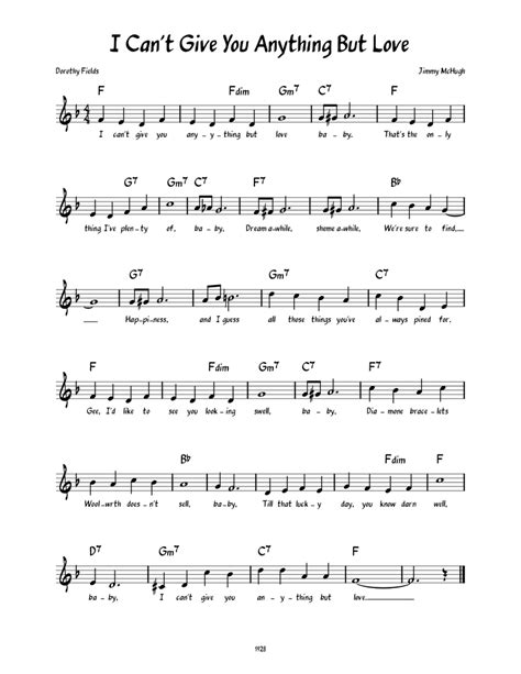 I Cant Give You Anything But Love Lead Sheet Sheet Music For Piano Jazz Band