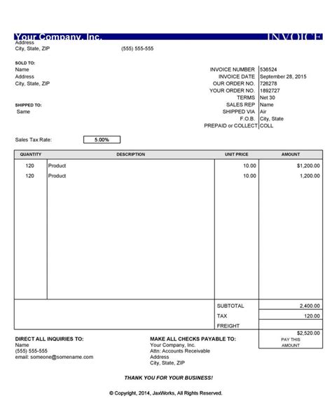 Invoice Templates Blank Commercial Pdf Word Excel