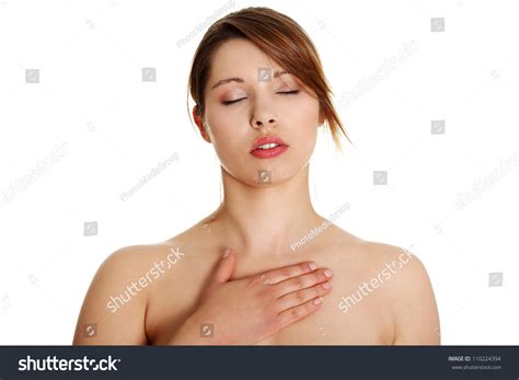 Naked Woman Closed Eyes Standing Hand Shutterstock