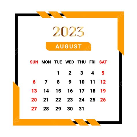 2023 August Month Calendar With Yellow And Black Unique Style Monthly