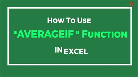 How To Use Averageif Function In Excel Youtube