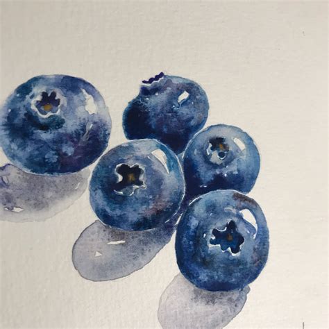 Watercolor Painting Of Blueberries Still Life Painting Original Art