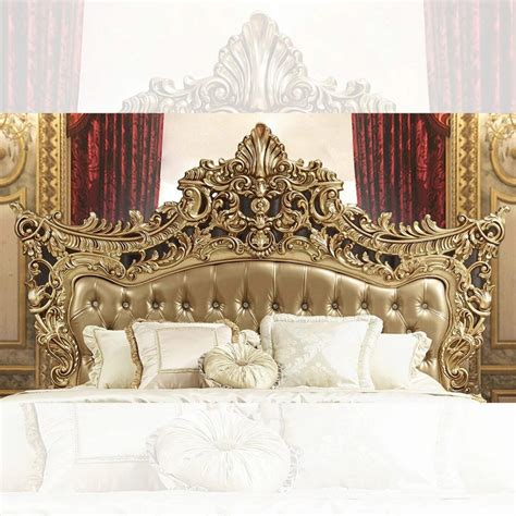 Luxury King Bed Tufted Leather Gold Curved Wood Homey Design Hd 8024