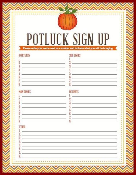 Free Printable Potluck Sign Up Sheet