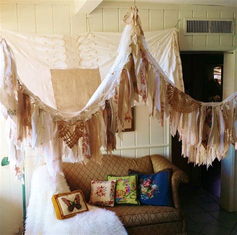 Shabby Chic Rustic Bed Canopy Boho Wedding Bohemian Hippy Vtg