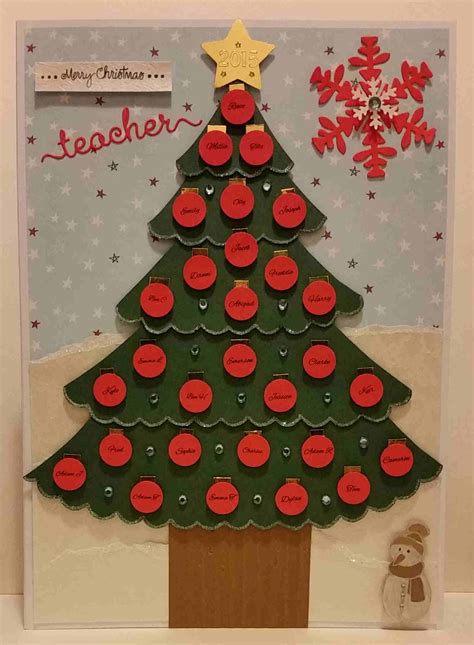 Personalised Teacher Christmas Card Hand Crafted With Names Of The