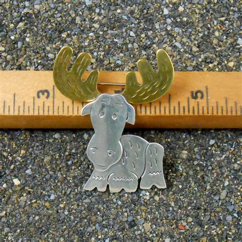 Moose Pin Comical Pin Big Headed Moose Sterling With Brass Etsy