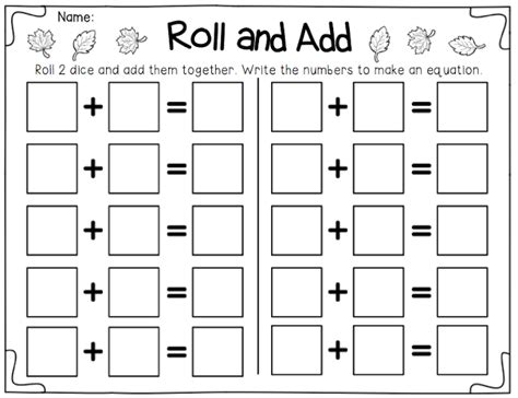 First Grade Roll And Add Kindergarten Math Games Math Story Problems
