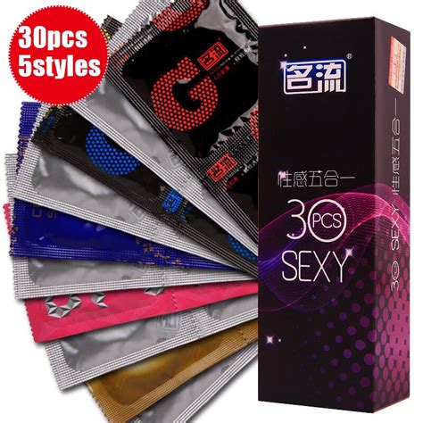 mingliu 30 pcs pack 5 types sexy latex condoms for men gay dots pleasure nautural rubber penis