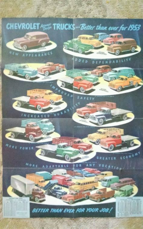 1953 Chevrolet Trucks Dealer Brochure New Models Fold Out Poster Garage