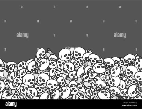 Cartoon Illustration Of Huge Pile Of Skulls As Background Texture Stock