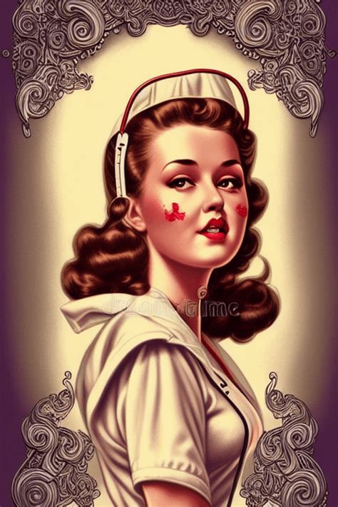 Beautiful Intricate Nurse Pinup Girl Vintage Detailed Portrait