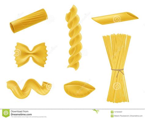 Illustration Set Of Realistic Icons Of Dry Macaroni Pasta Of Various