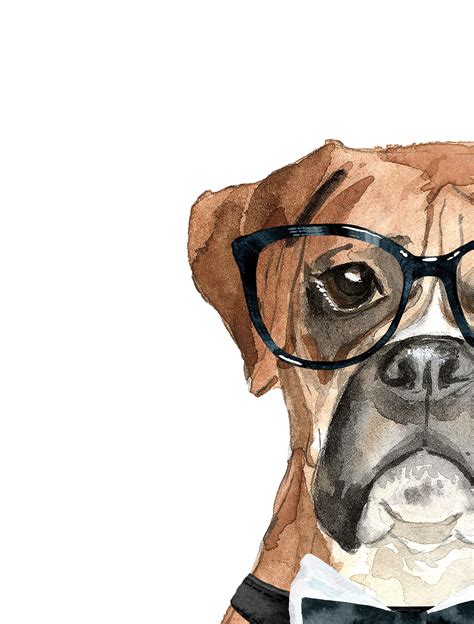 Boxer Dog Print Dog With Glasses Print Fancy Dog With Bow Cute Dog
