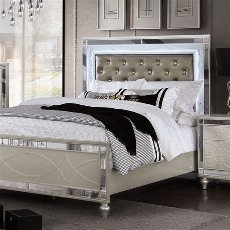 Furniture Of America Manar Queen Size Bed Cm7891q Mirrored Bedroom Furniture Upholstered