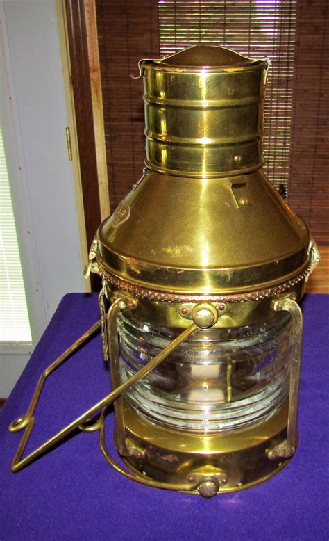 Large Antique Brass Anchor Ship Lantern