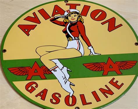 Vintage Flying A Gasoline Porcelain Enamel Sign 12 Aviation Pin Up