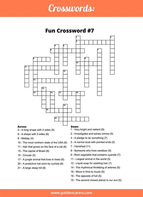 Free Printable Crossword Puzzles For Alzheimer S Patients