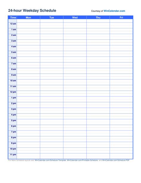 24 Hour Schedule Template Printable Printable Templates
