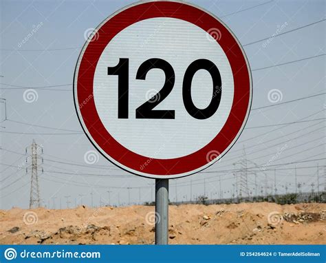 120 Km Speed Limit Sign In A Free Highway One Hundred Twenty