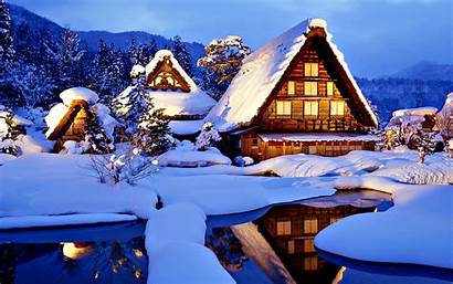 Winter Cottage Holidays Snow 4k Desktop Japan