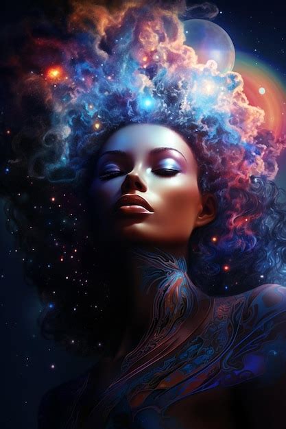 Premium Ai Image Colorful Cosmic Woman Astral Travel Watercolor