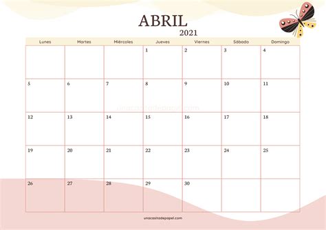 Calendario Abril 2021 Para Imprimir Gratis Una Casita De Papel