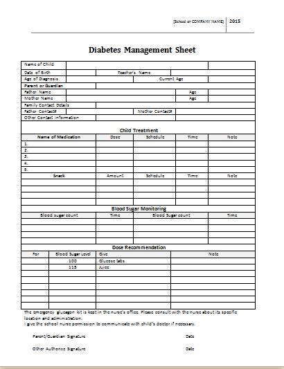 Printable Diabetes Management Plan Template Printable Templates