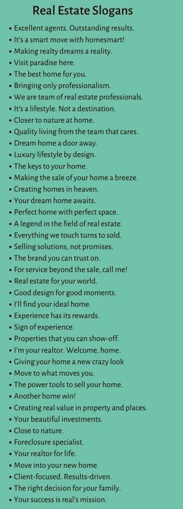 Real Estate Slogans Best Real Estate Taglines And Sayings