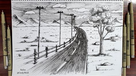How To Draw A Landscape Scenery Pen And Ink Drawing 5 Youtube