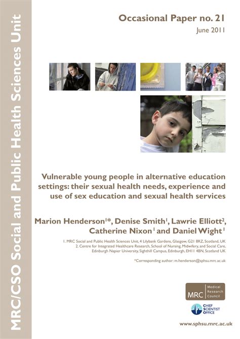 Pdf Vulnerable Young People In Alternative Education Settings Their Sexual Health Needs