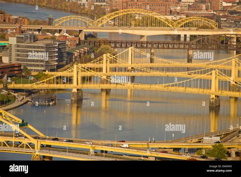 Bridges Allegheny River Downtown Pittsburgh Pennslvania Usa Stock Photo