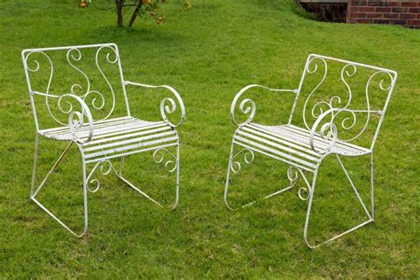 Vintage Wrought Iron Garden Chairs With Scrolling Arms Decorative