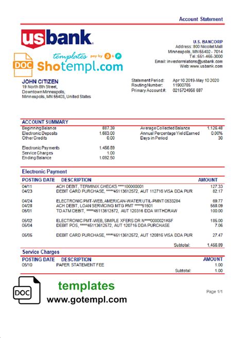 Learn exactly how bank statements work and how long you should keep them. USA Bancrop bank proof of address statement template in ...