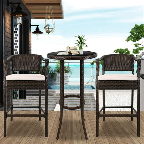 Bar Height Bistro Sets 3 Piece Outdoor Bar Table And Stools Set Patio Furniture High Top Table