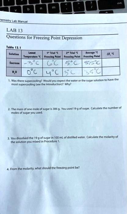 Solved Chemistry Lab Manual Lab 13 Questions For Freezing Point