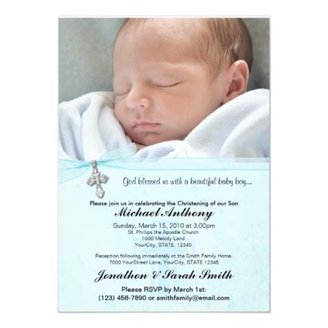 Easily customize and send beautiful baptism invites to friends and family by email or text message today. Baby Boy Baptism or Christening Invitation | Zazzle