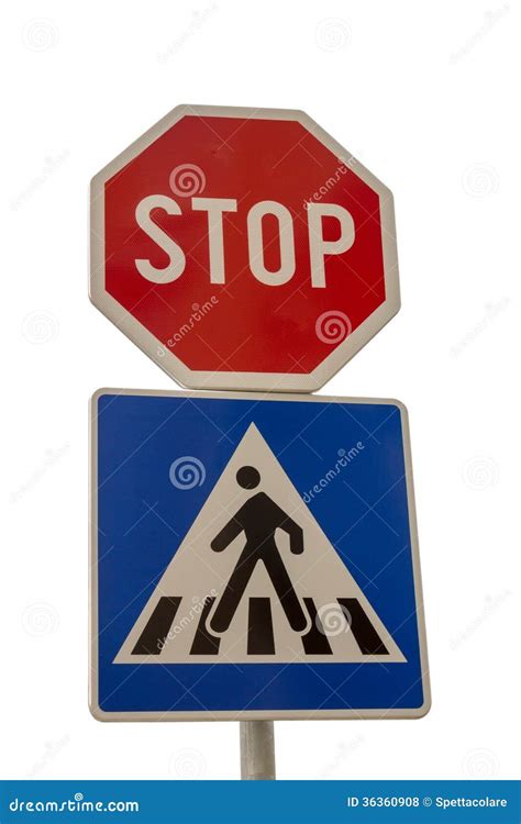Traffic Sign For Pedestrian Crossing And Stop Sign Stock Photo Image