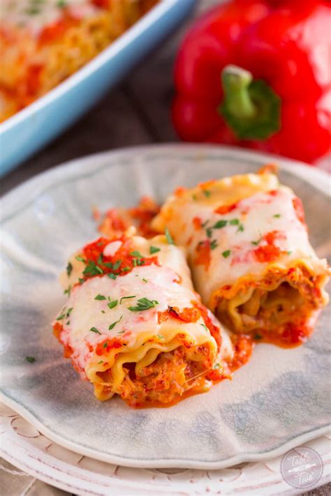 Roasted Red Pepper Chicken Lasagna Rolls Table For Two By Julie Chiou