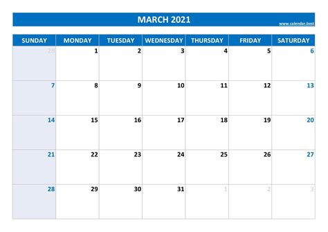 March 2021 Calendar Calendarbest