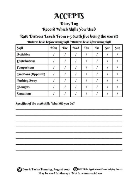 Dbt Accepts Skills Diary Worksheet For