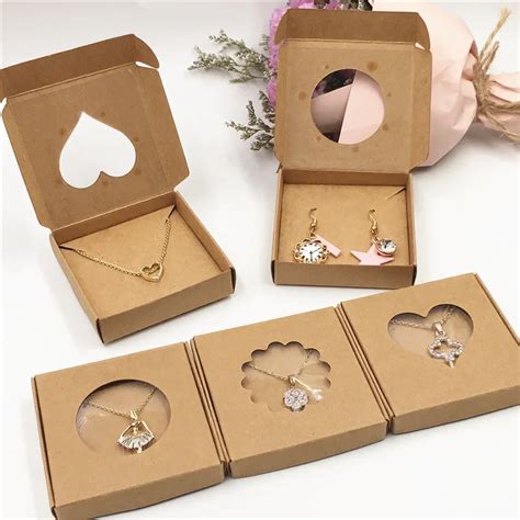 50sets Kraft Paper Handmade Jewelry Set Packing Displays Boxes Brown