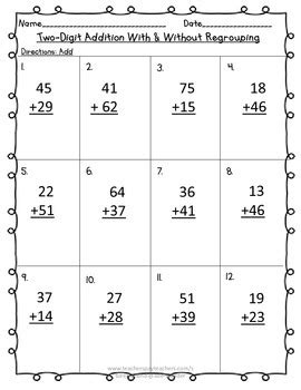 Students can swap out cards and complete activity multiple times. Two-Digit Addition With & Without Regrouping 2 Digit by ...