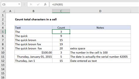 Excel Formula Count Total Characters In A Cell Exceljet