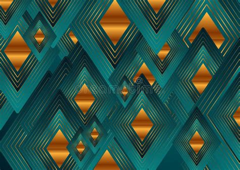 Turquoise Abstract Background With Golden Linear Pattern Stock Vector